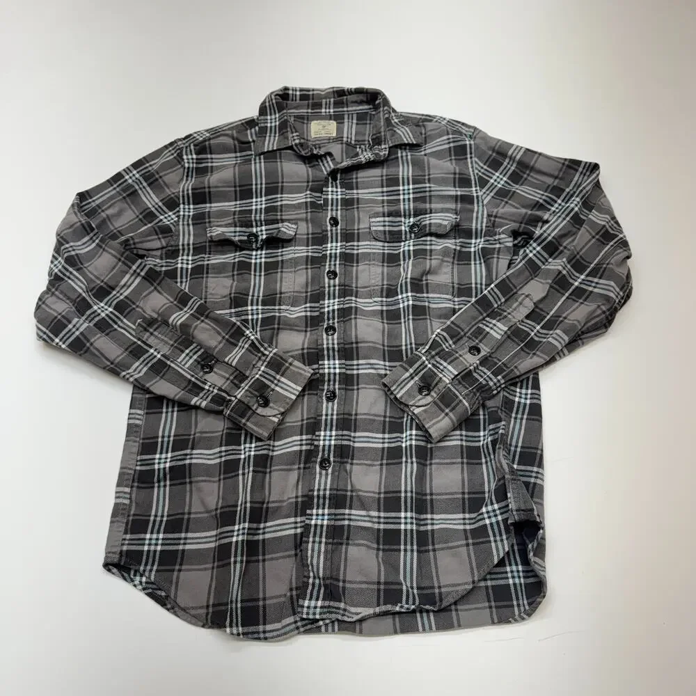 Mens J Crew Shirt Flannel Blue Grey Black Double Pocket Preppy Outdoors Small